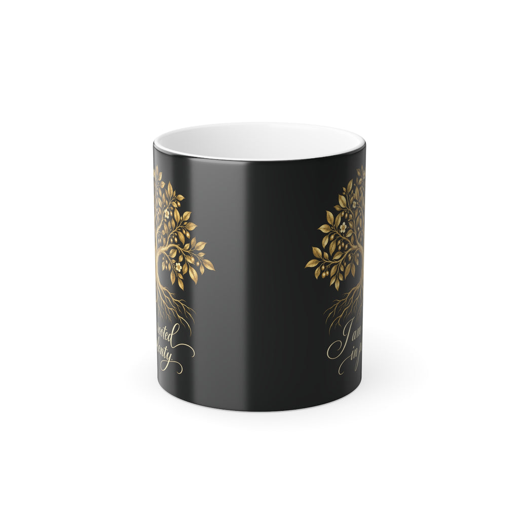 Rooted in Plenty Heat-Reveal Mug | Gold Tree Affirmation | 11 oz Color-Changing Cup