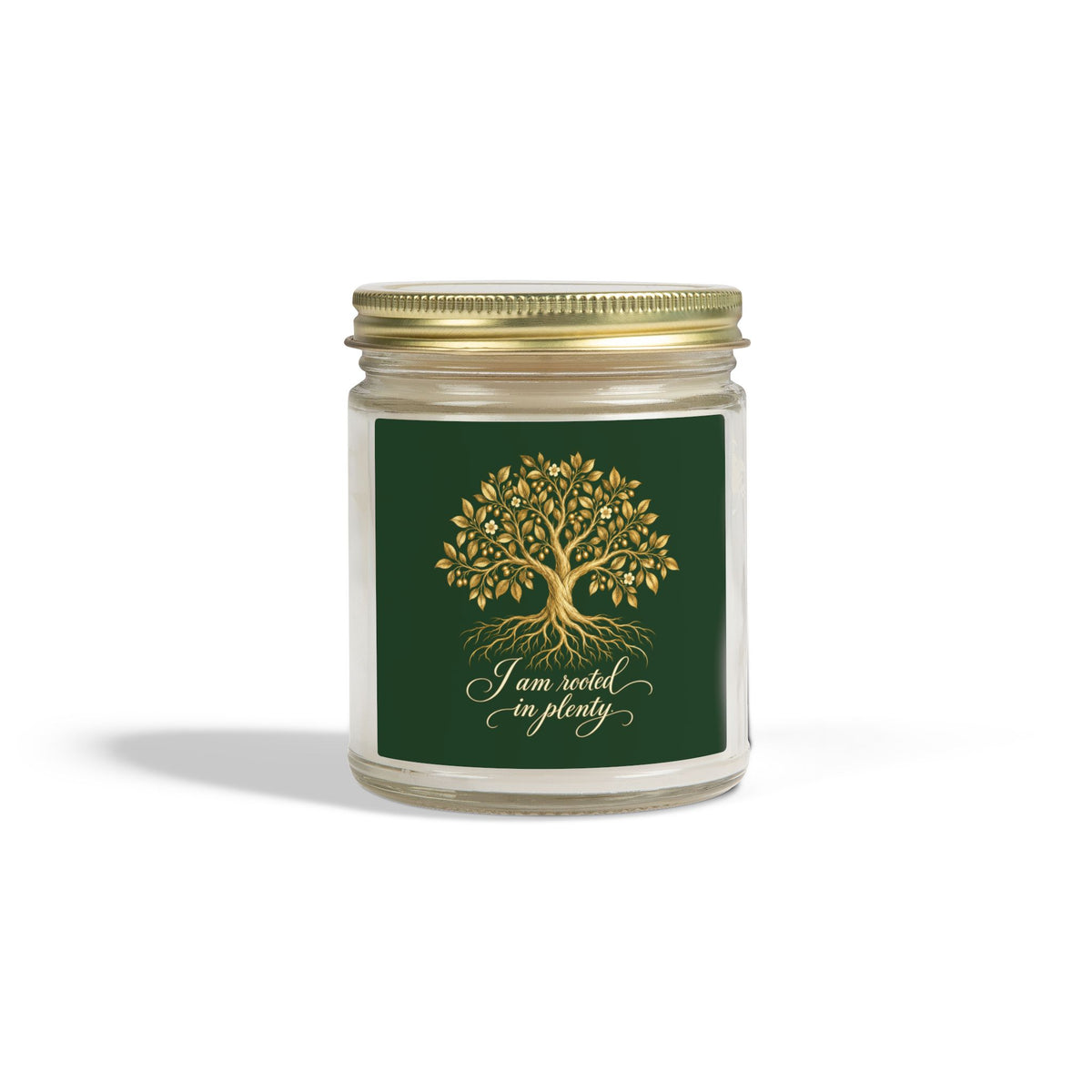 Rooted in Plenty Affirmation Candle | Gold Tree Design | Coconut Apricot Wax