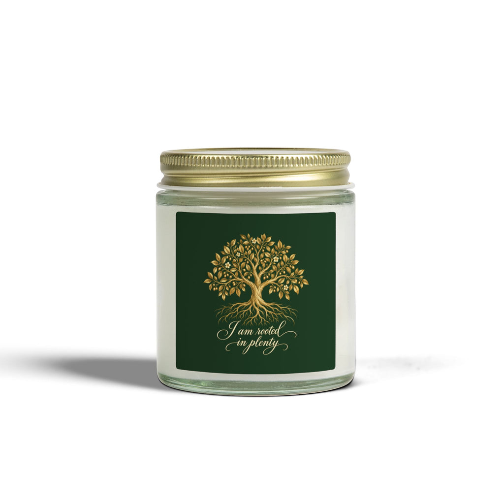 Rooted in Plenty Affirmation Candle | Gold Tree Design | Coconut Apricot Wax