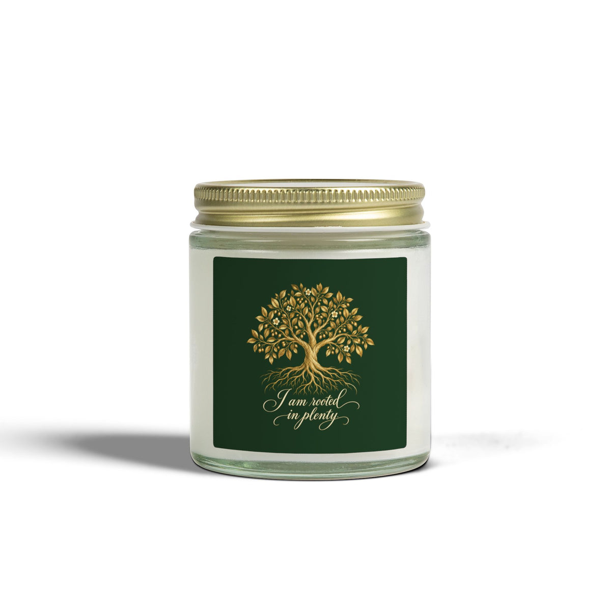 Rooted in Plenty Affirmation Candle | Gold Tree Design | Coconut Apricot Wax
