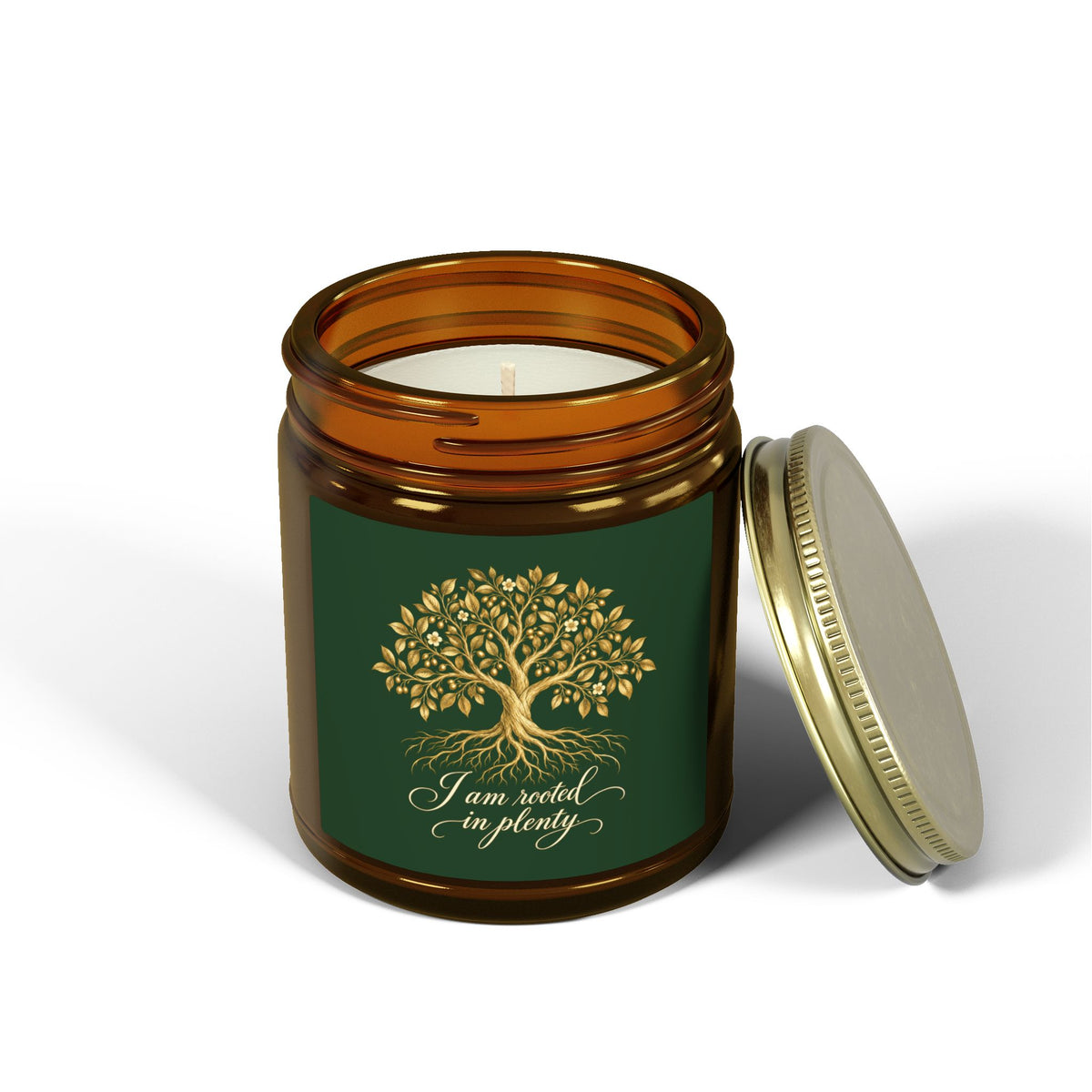 Rooted in Plenty Affirmation Candle | Gold Tree Design | Coconut Apricot Wax