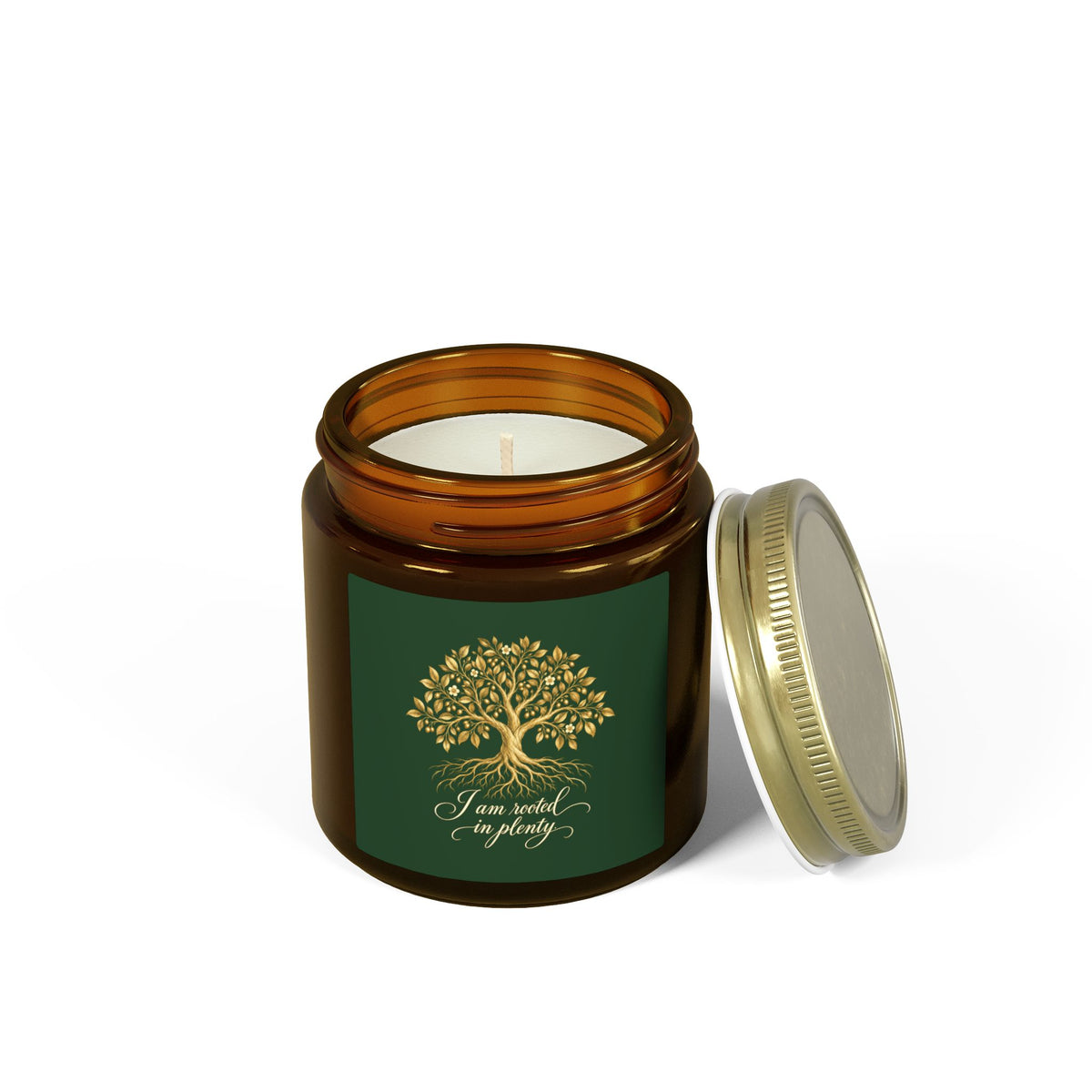 Rooted in Plenty Affirmation Candle | Gold Tree Design | Coconut Apricot Wax