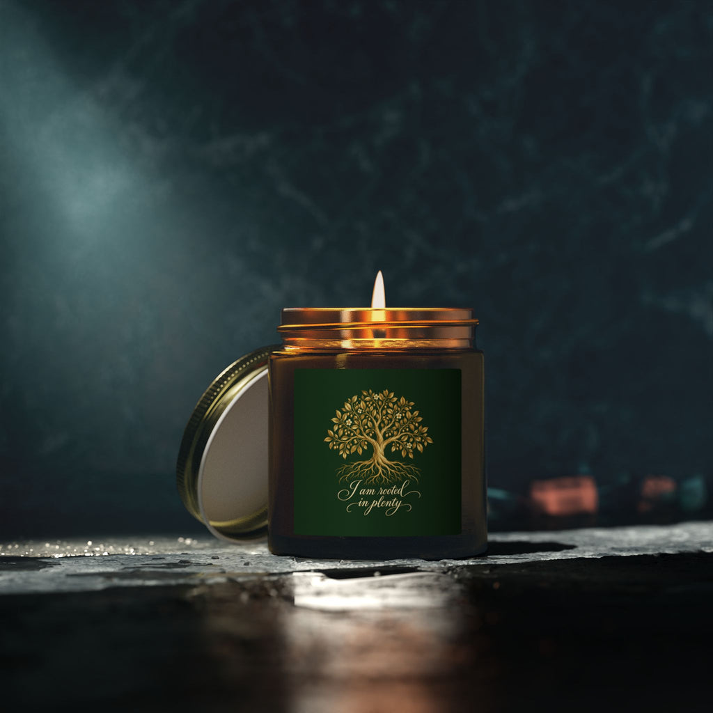 Rooted in Plenty Affirmation Candle | Gold Tree Design | Coconut Apricot Wax