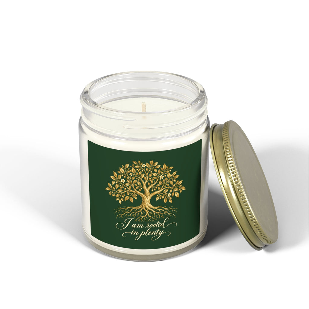 Rooted in Plenty Affirmation Candle | Gold Tree Design | Coconut Apricot Wax