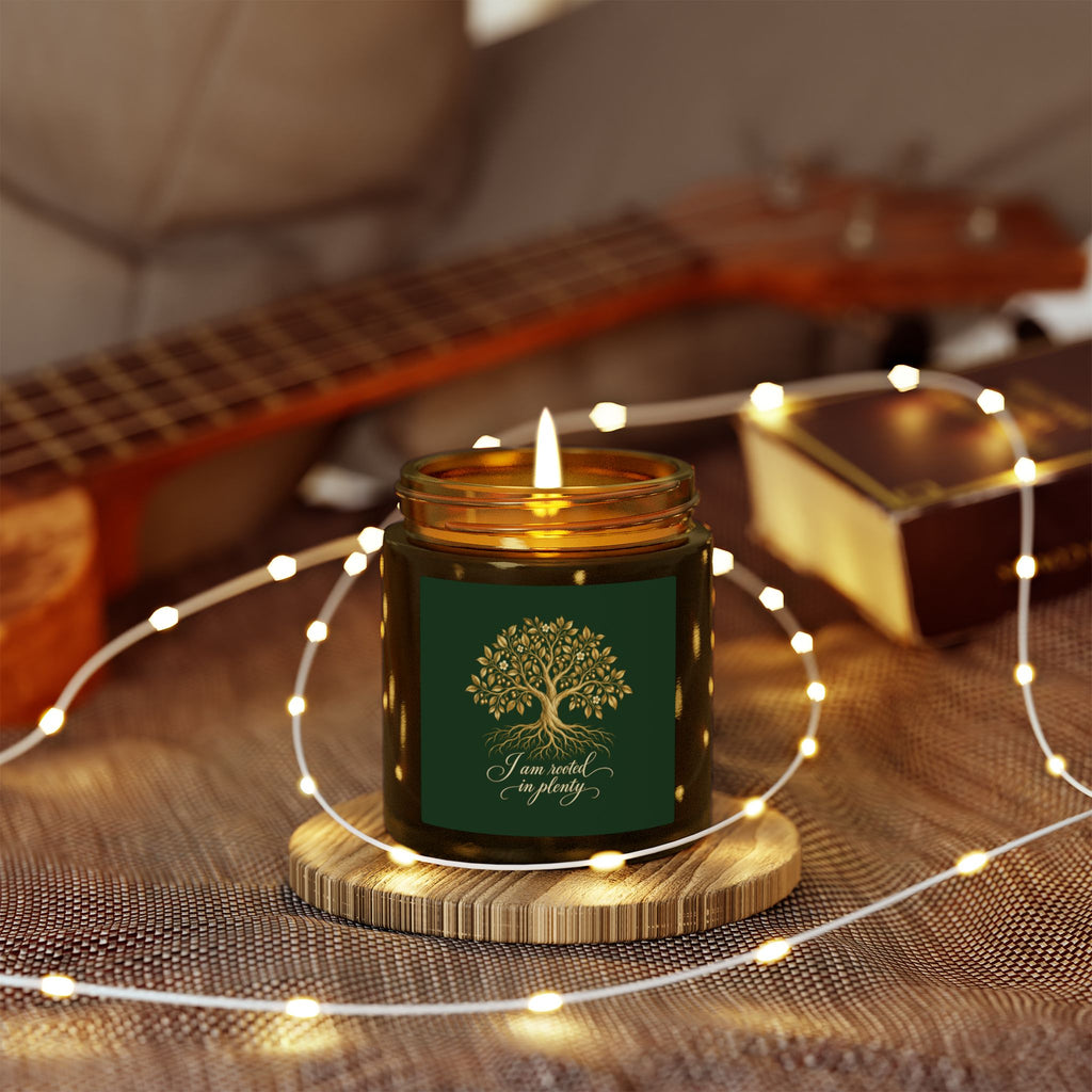 Rooted in Plenty Affirmation Candle | Gold Tree Design | Coconut Apricot Wax