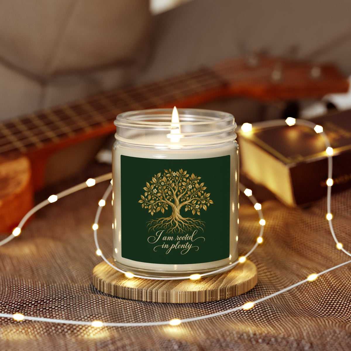 Rooted in Plenty Affirmation Candle | Gold Tree Design | Coconut Apricot Wax