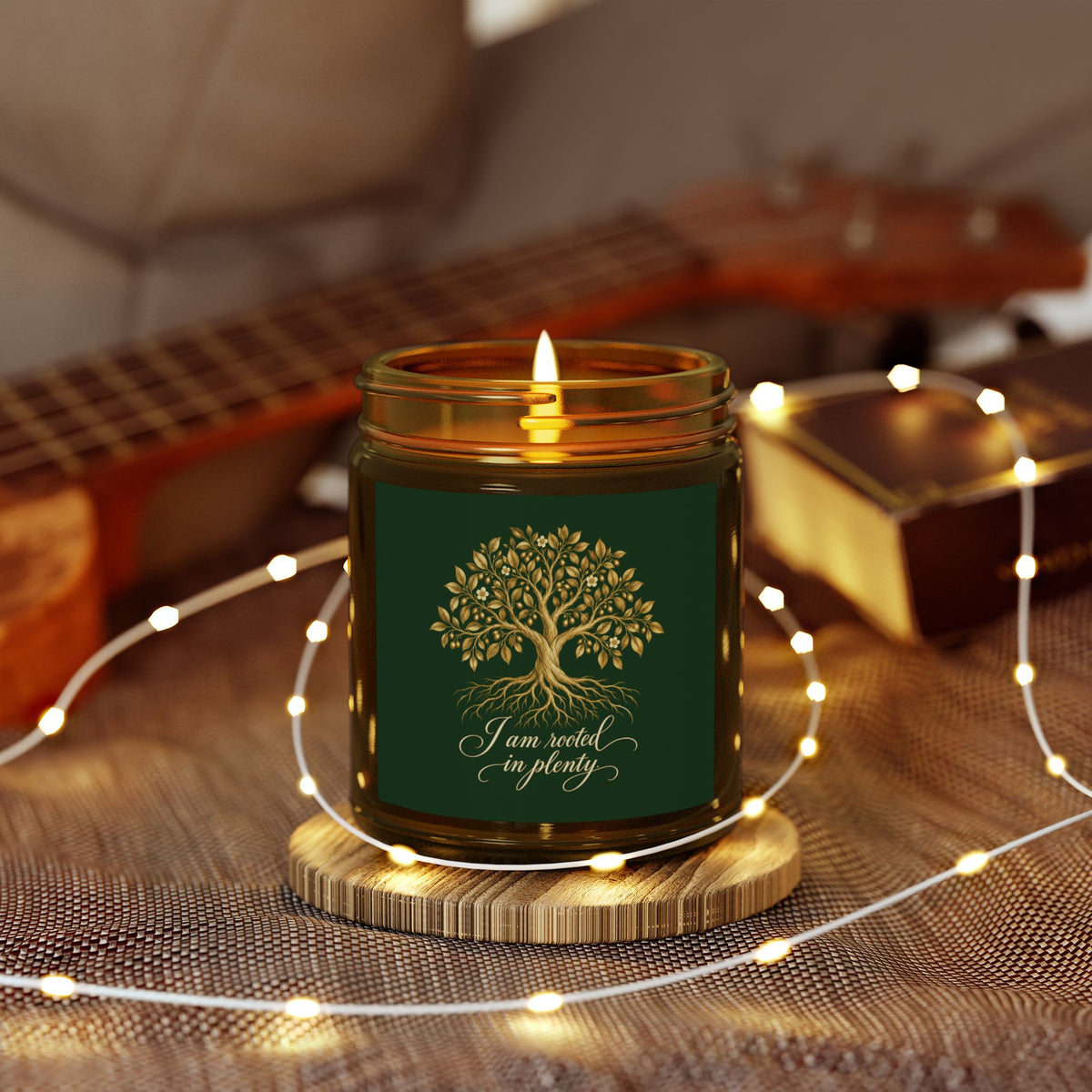 Rooted in Plenty Affirmation Candle | Gold Tree Design | Coconut Apricot Wax