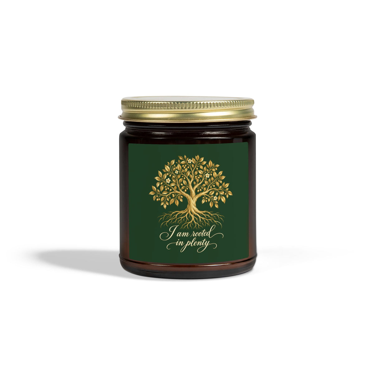 Rooted in Plenty Affirmation Candle | Gold Tree Design | Coconut Apricot Wax
