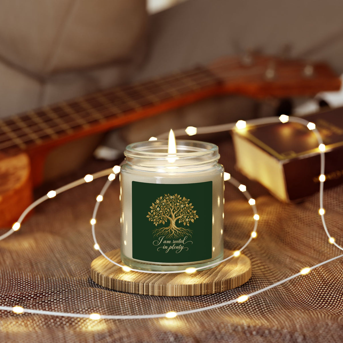 Rooted in Plenty Affirmation Candle | Gold Tree Design | Coconut Apricot Wax