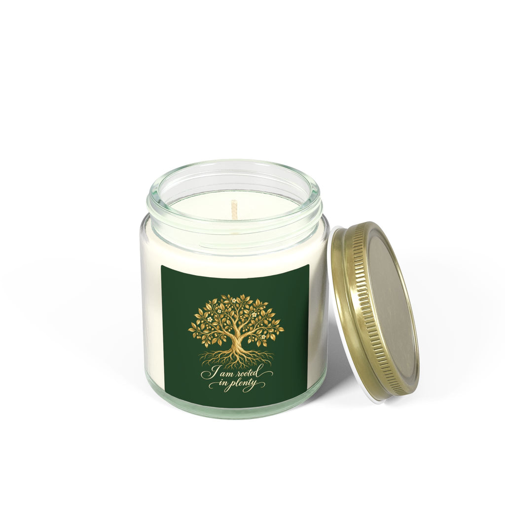 Rooted in Plenty Affirmation Candle | Gold Tree Design | Coconut Apricot Wax