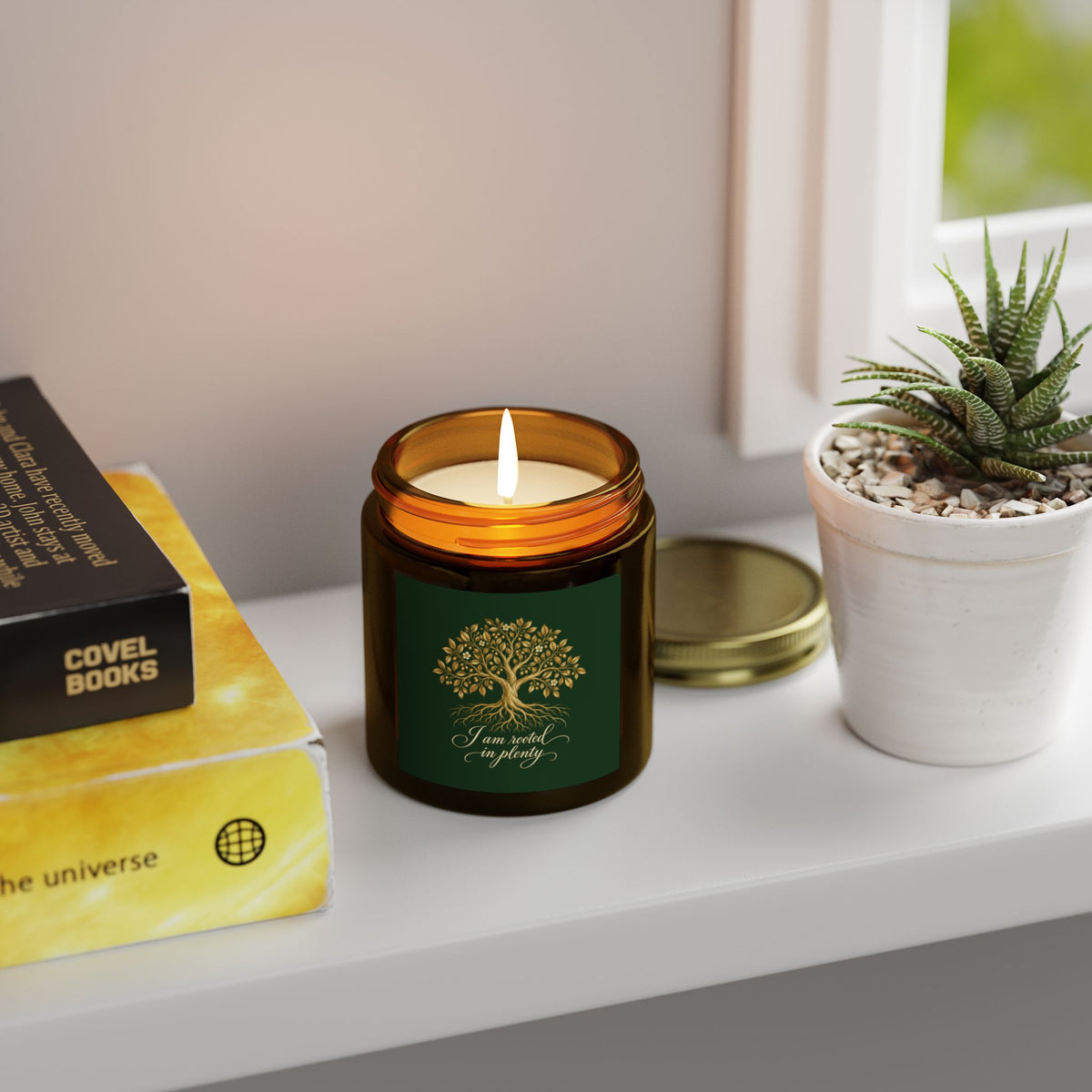 Rooted in Plenty Affirmation Candle | Gold Tree Design | Coconut Apricot Wax